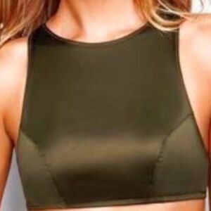 1461 Victoria’s Secret back lace up Satin  Bralette olive bra crop Size Medium